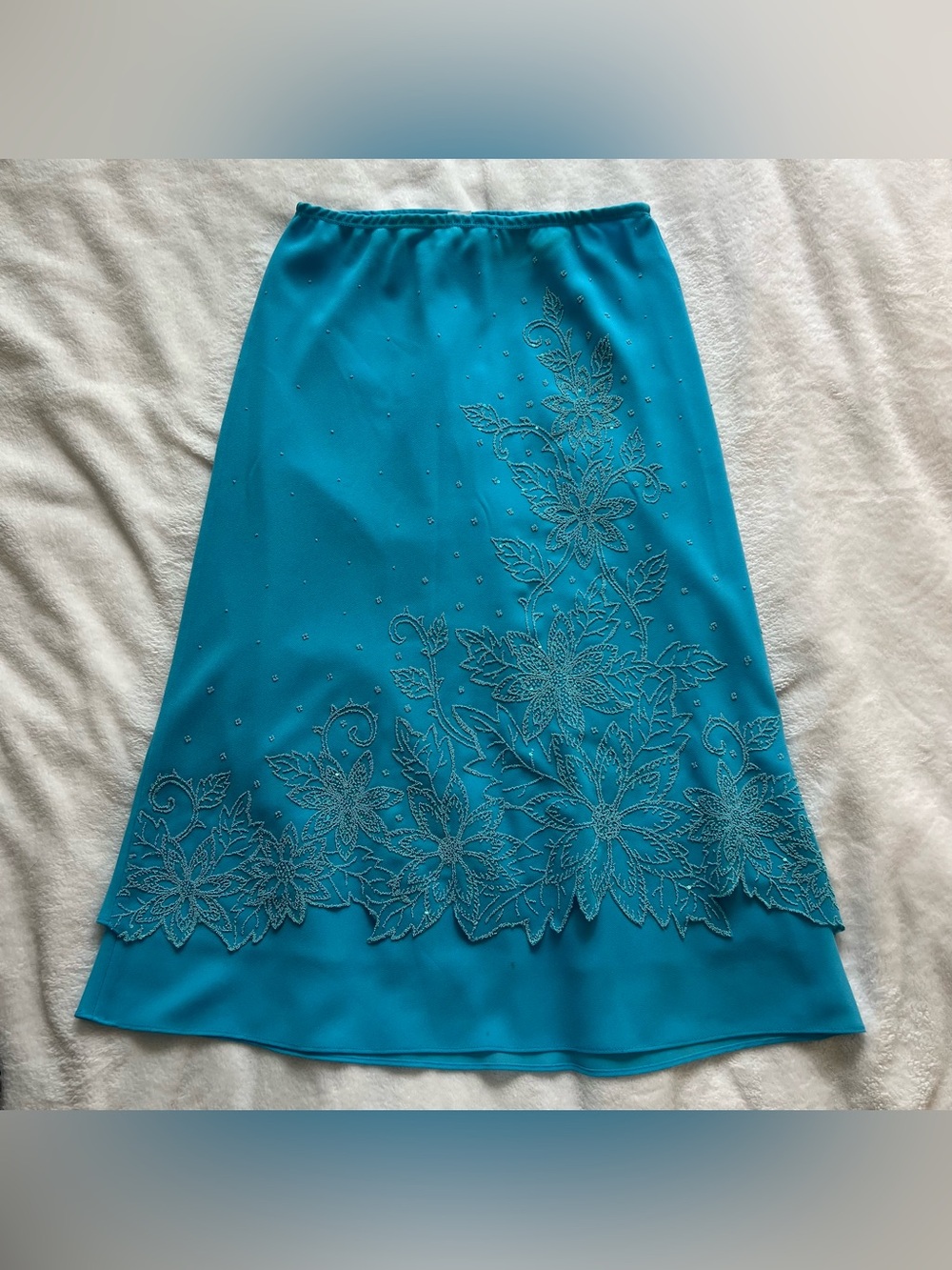 NINALEE Vintage Y2K Embellished Beaded Floral Midi Skirt in Teal - FITS M/L